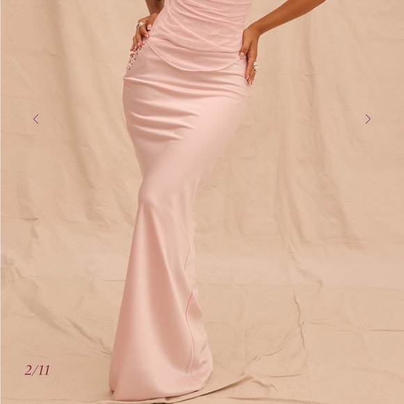 House of CB GIULIANA Ballerina Pink Corset Side Lace Up Satin Maxi Skirt Small - Picture 3 of 9